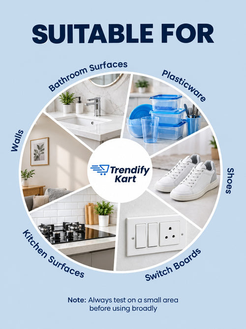 Suitable for walls, bathroom surfaces, plasticware, shoes, switchboards and kitchen surfaces