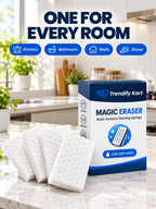 Trendify Kart Magic Eraser box and four erasers on a kitchen counter